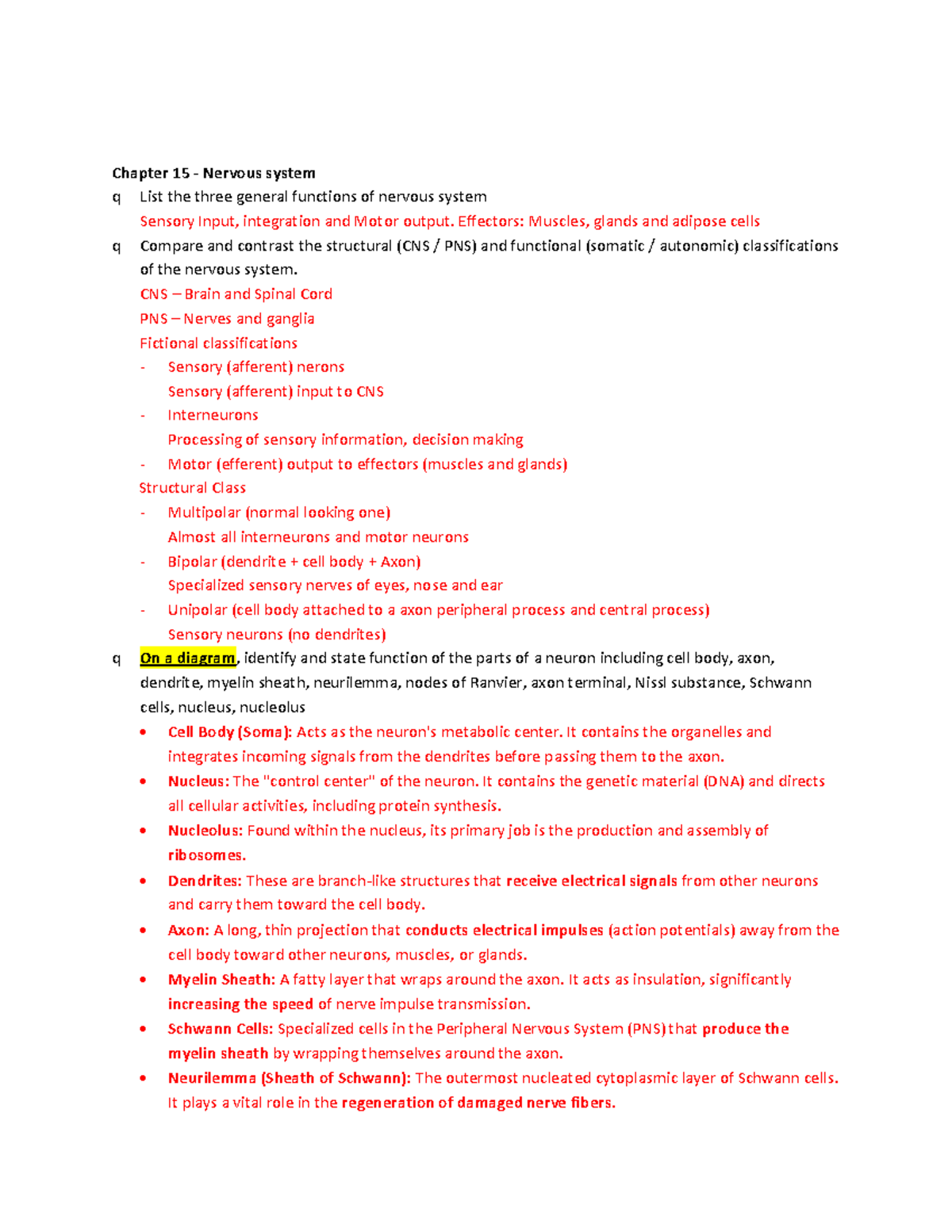Chapter 15 - Nervous System Overview - Studocu
