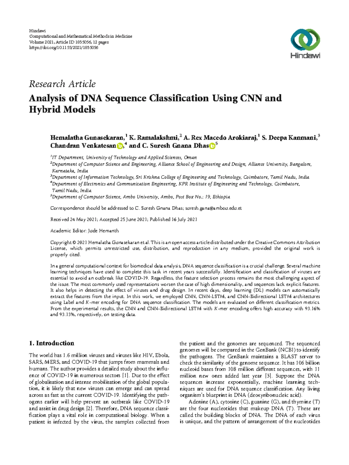 DNA Sequence Analysis: CNN & Hybrid Models Overview for Course ABC123 ...