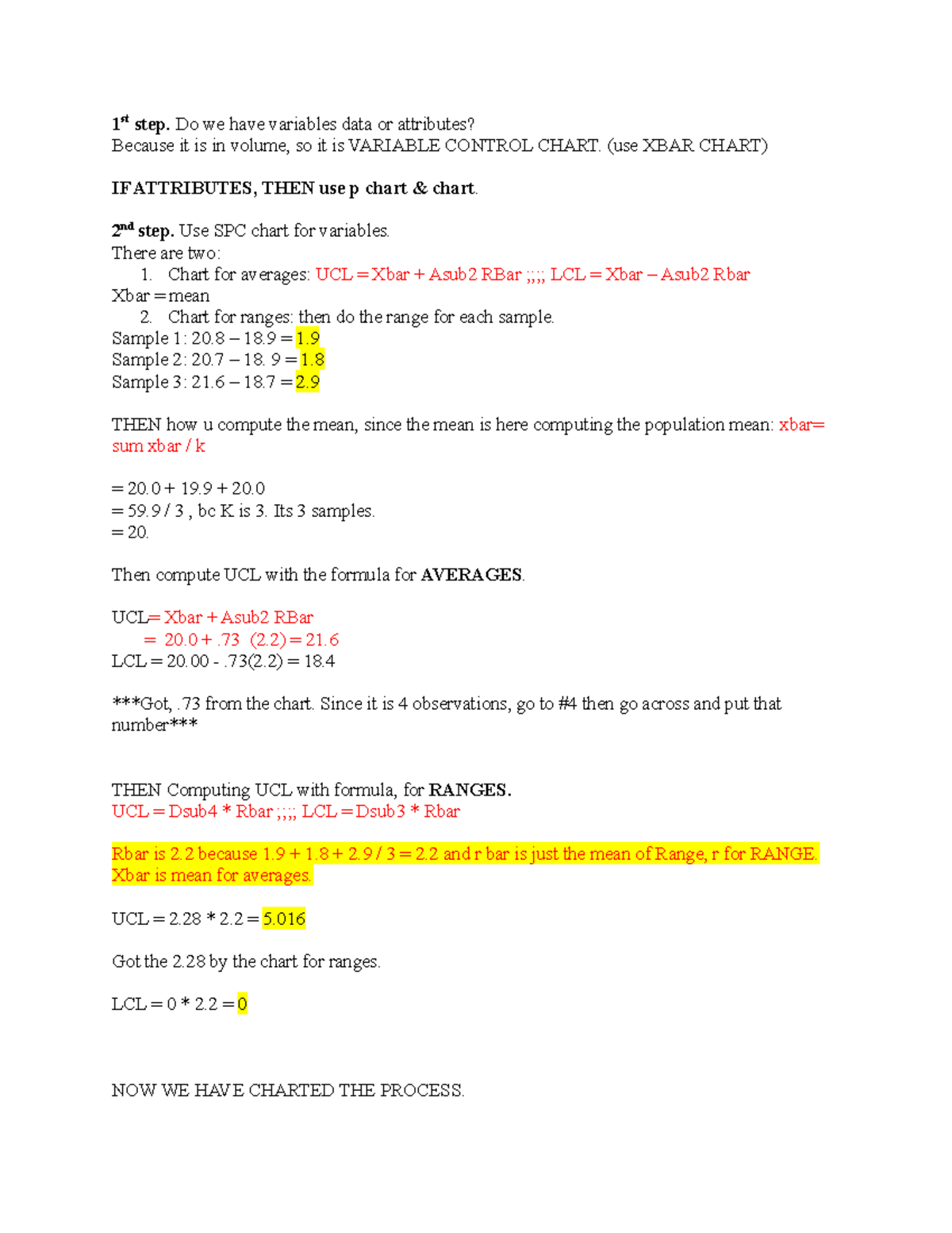 SPC Charts, AND Practice Problems - 1 st step. Do we have variables ...
