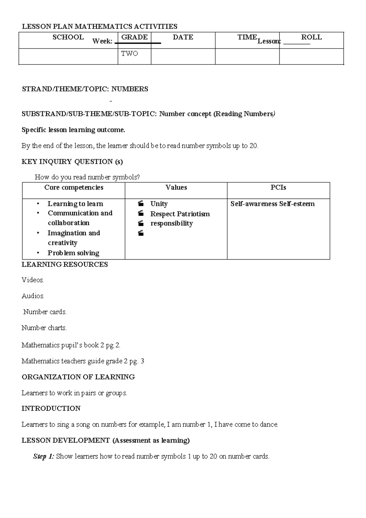 Grade 2 TERM 1 Mathematics Lesson Plans: Reading & Writing Numbers ...