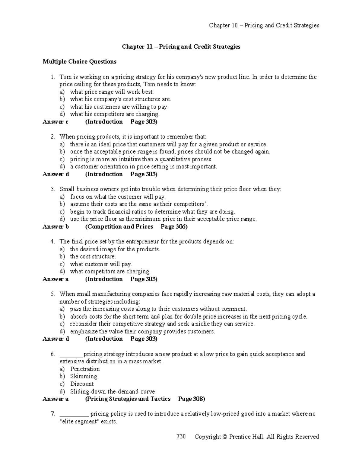 Chapter 10 & 11: Pricing and Credit Strategies MCQs and Answers - Studocu