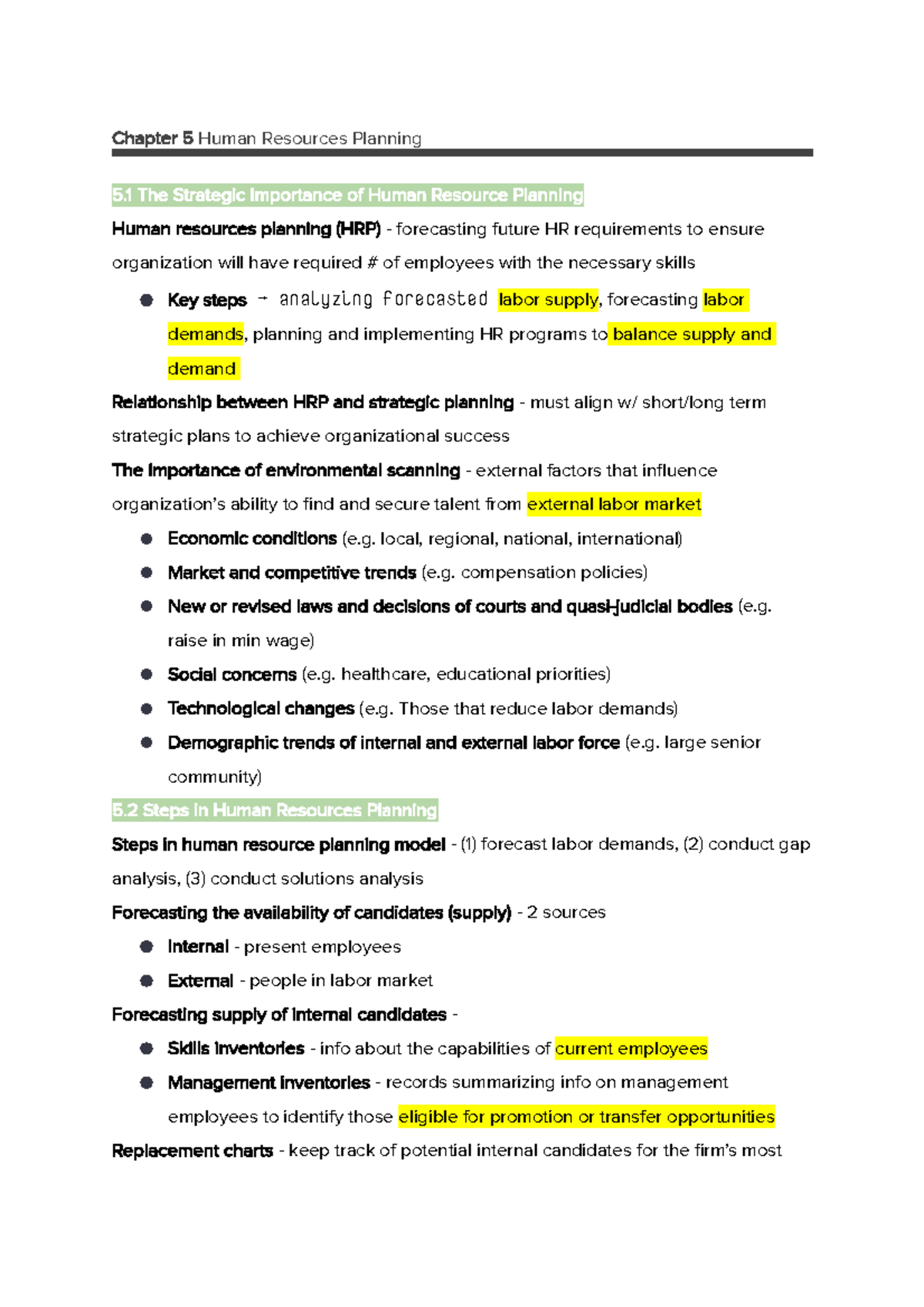 Chapters 5 to 7: Key Concepts in Human Resources Planning and ...