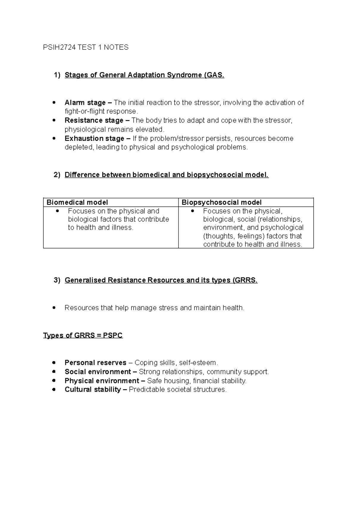 PSIH2724 TEST 1 CHAPTER 1: General Adaptation & Health Models - Studocu