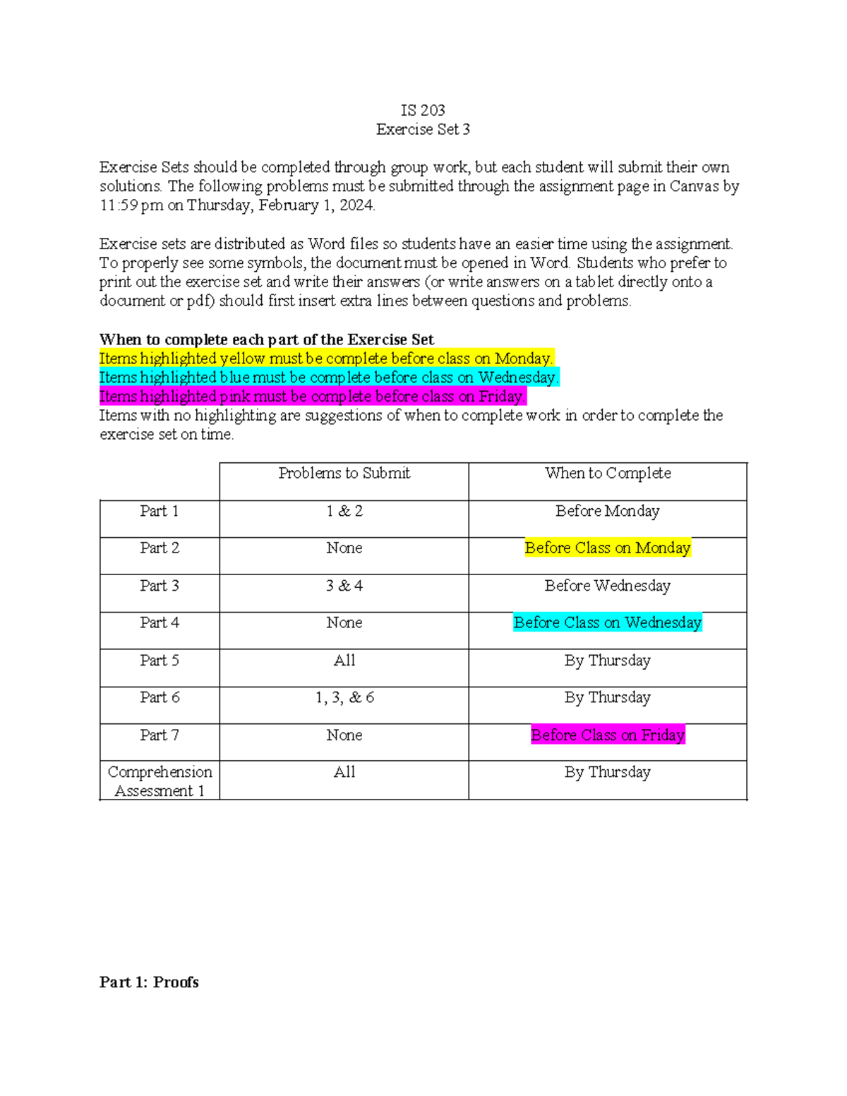 IS 203 Exercise Set 3: Comprehension Assessment & Proofs - Studocu