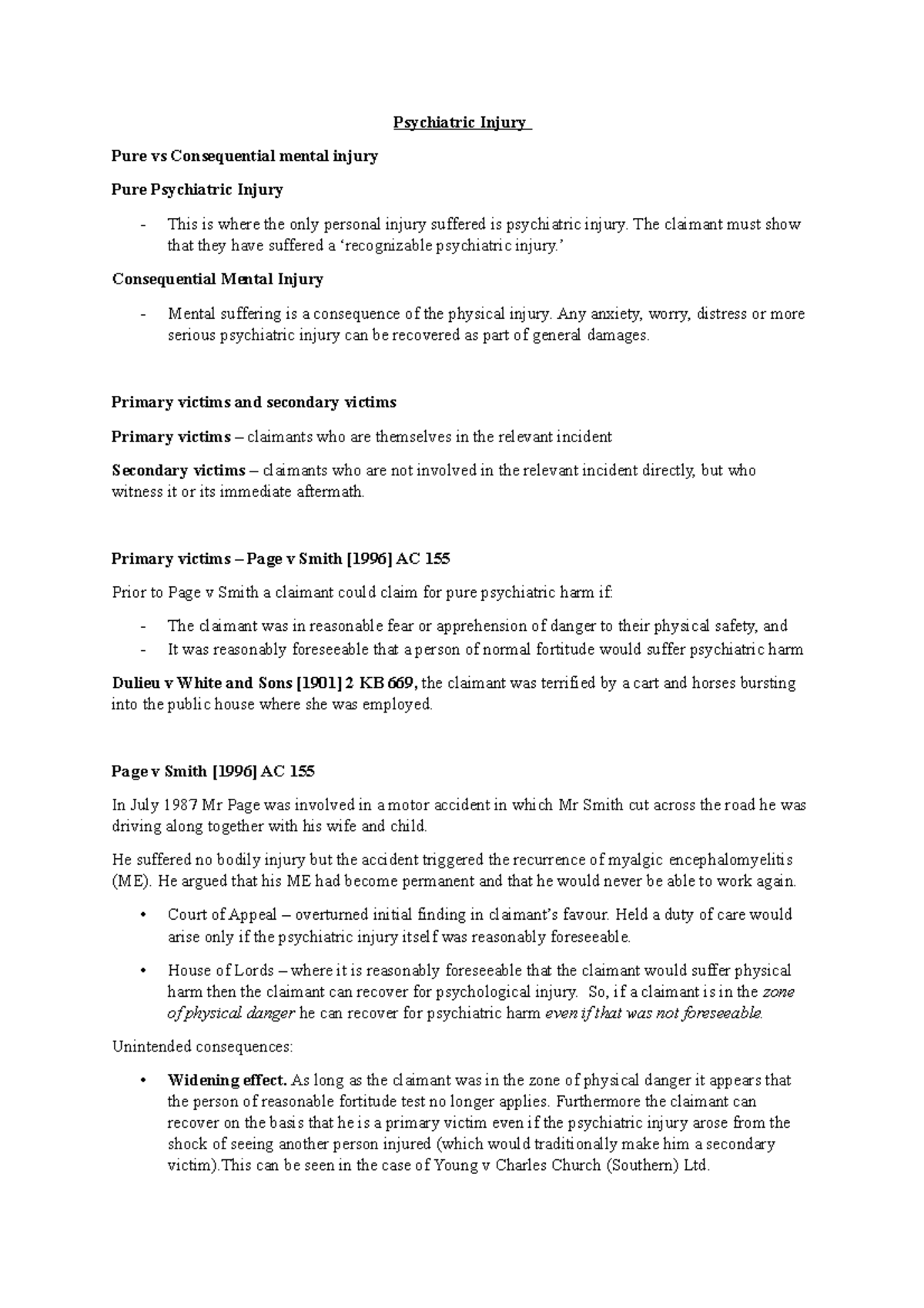 Psychiatric Harm in Torts: Pure vs Consequential Injuries Analysis ...