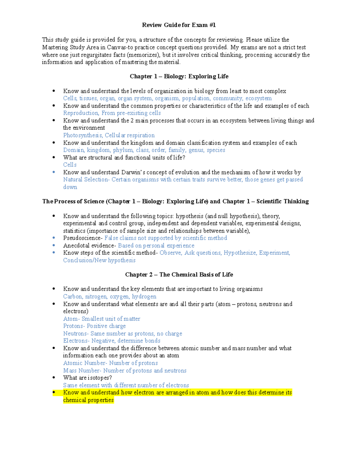 Exam One Studyguide - exam 1 study guide - Review Guide for Exam # This ...
