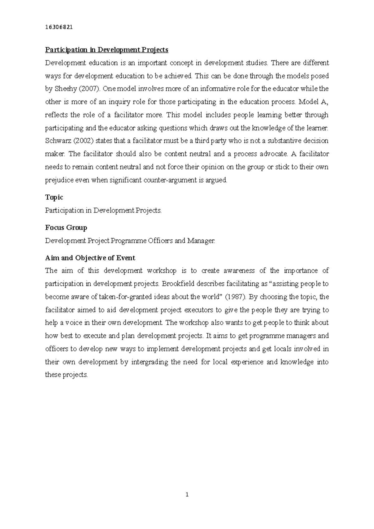 Development Education Assignment: Enhancing Participation in Projects ...