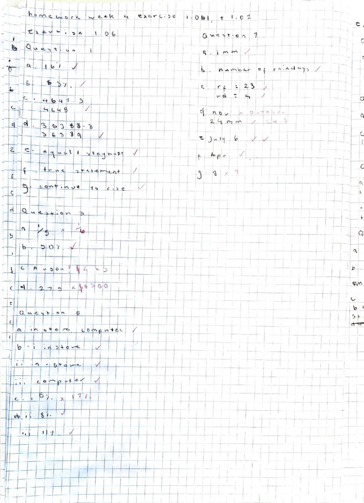 Homework Week 4: Practice Questions for Exercise 1.01 to 1.06 - Studocu