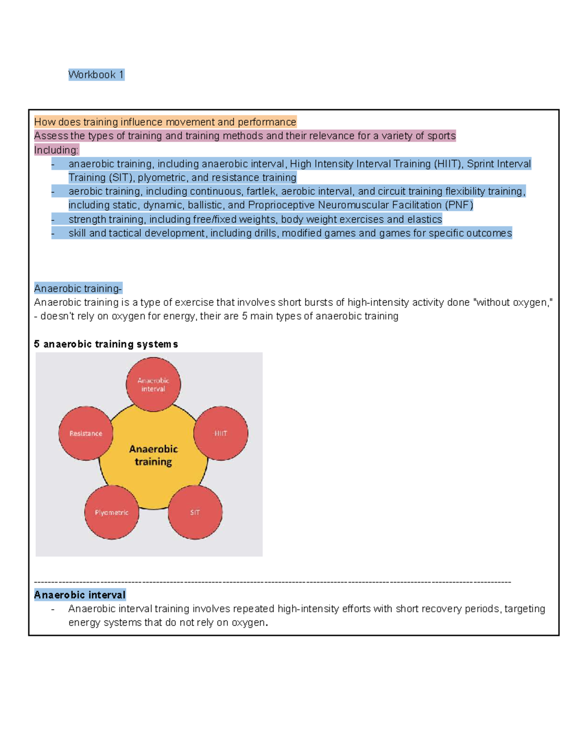 HMS Year 12 Study Notes: Training Methods & Performance Analysis - Studocu