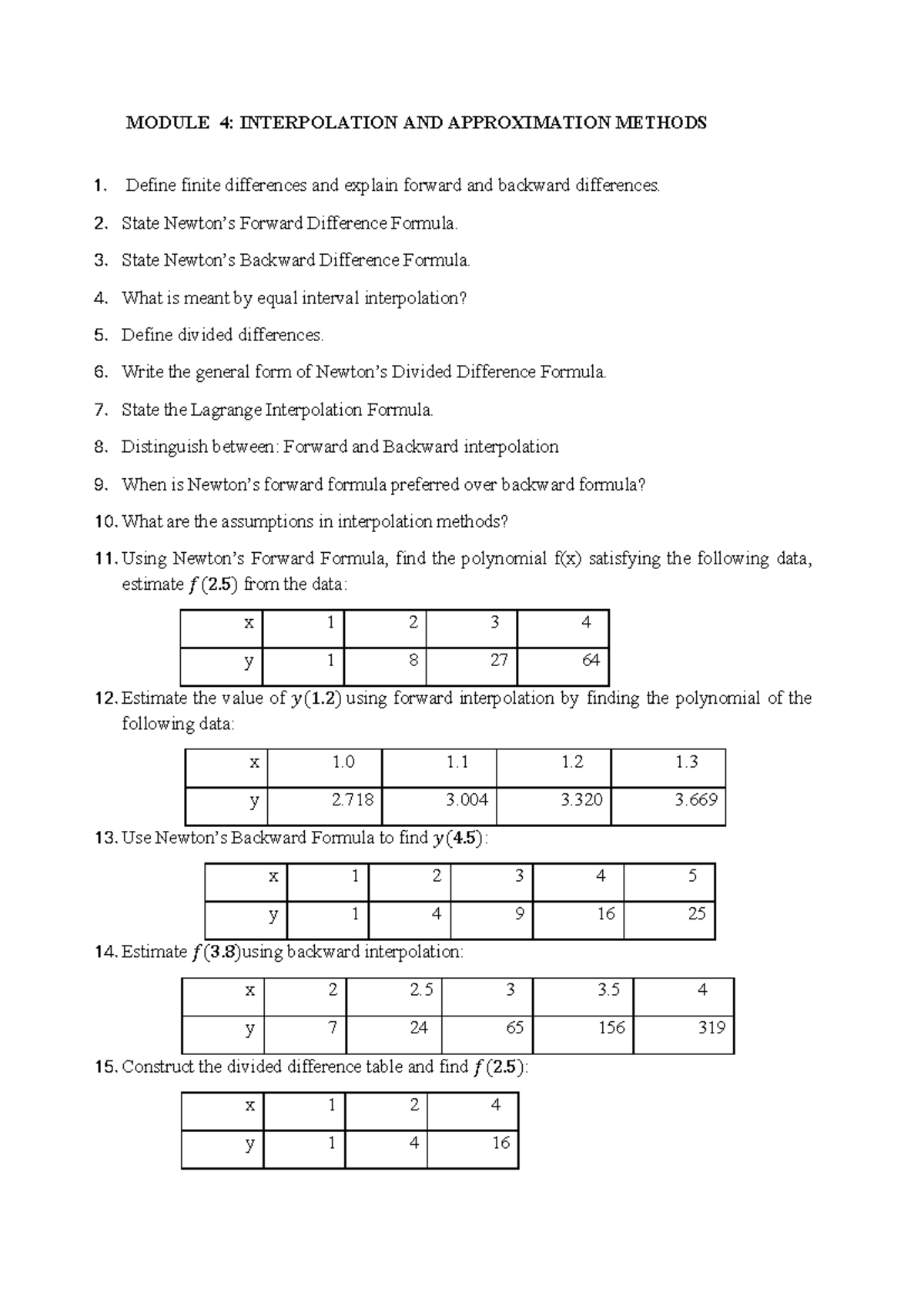 MODULE 4: HMT NOTES ON INTERPOLATION & APPROXIMATION METHODS - Studocu