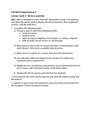 CSC404 - Programming II Final Exam January 2024 - Studocu