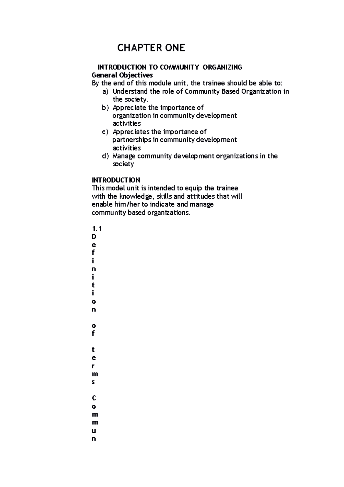 CHAPTER ONE - INTRODUCTION TO COMMUNITY ORGANIZING NOTES - Studocu