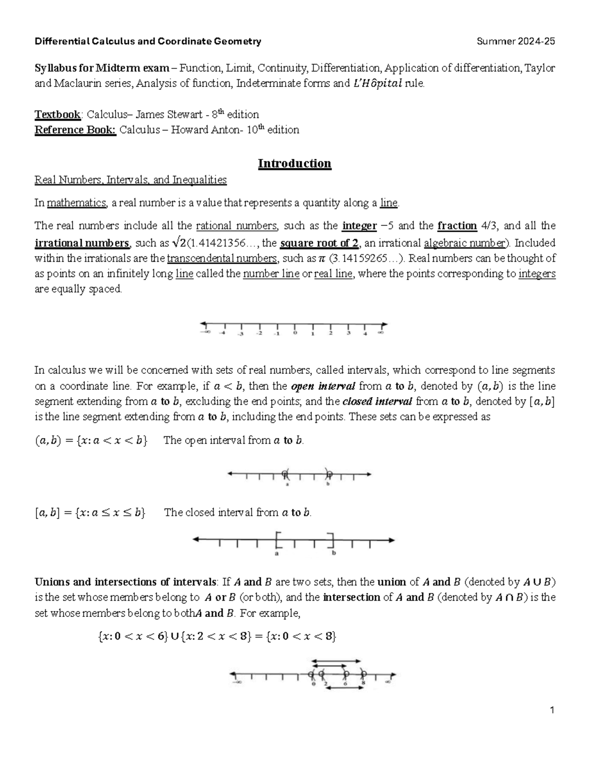 Differential Calculus and Coordinate Geometry Midterm Syllabus (MATH-01 ...