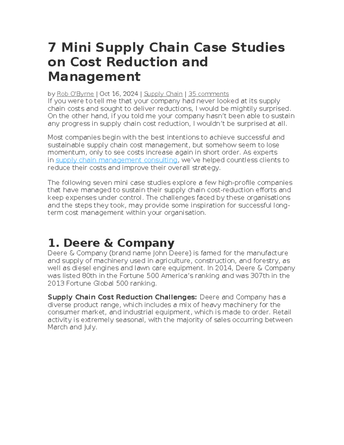 7 Mini Case Studies on Supply Chain Cost Reduction Strategies - Studocu