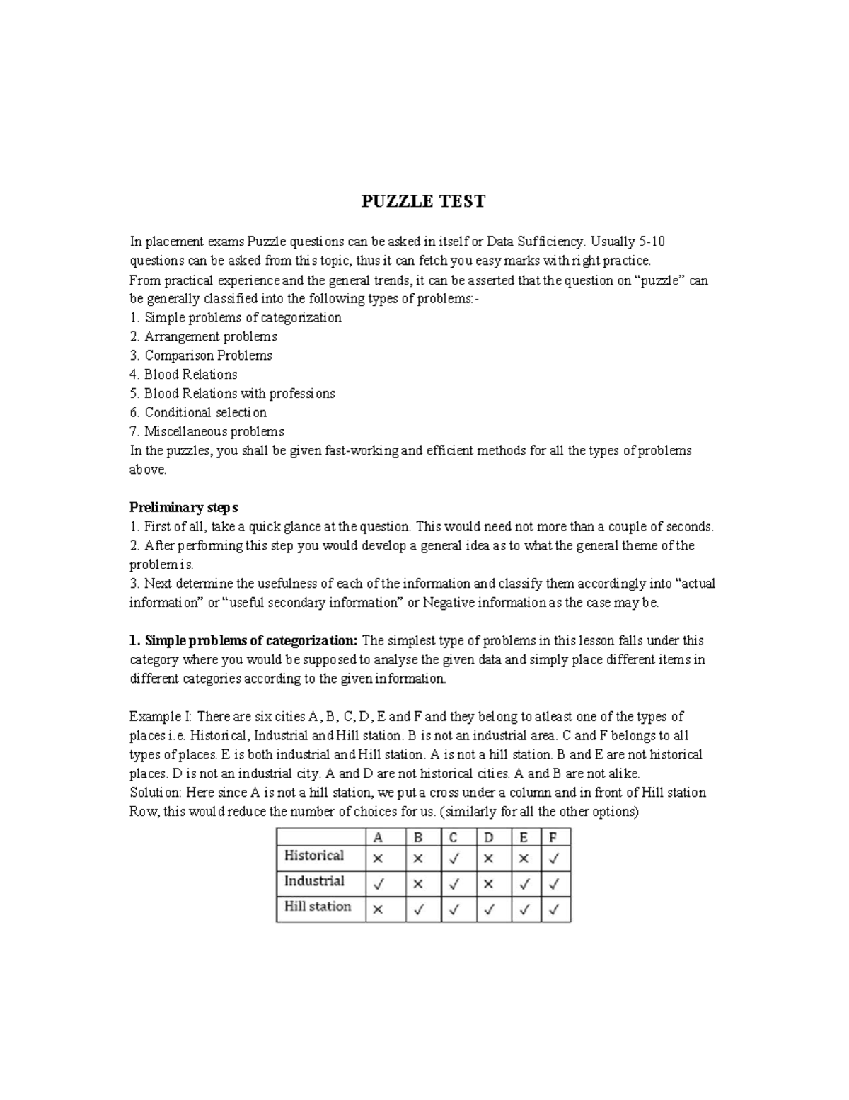 PUZZLE TEST: Interview Puzzles for Placement Exams - Studocu