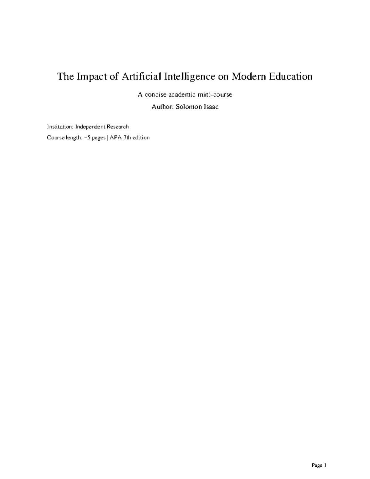 The Impact of AI on Modern Education: A Comprehensive Study (EDU 101 ...