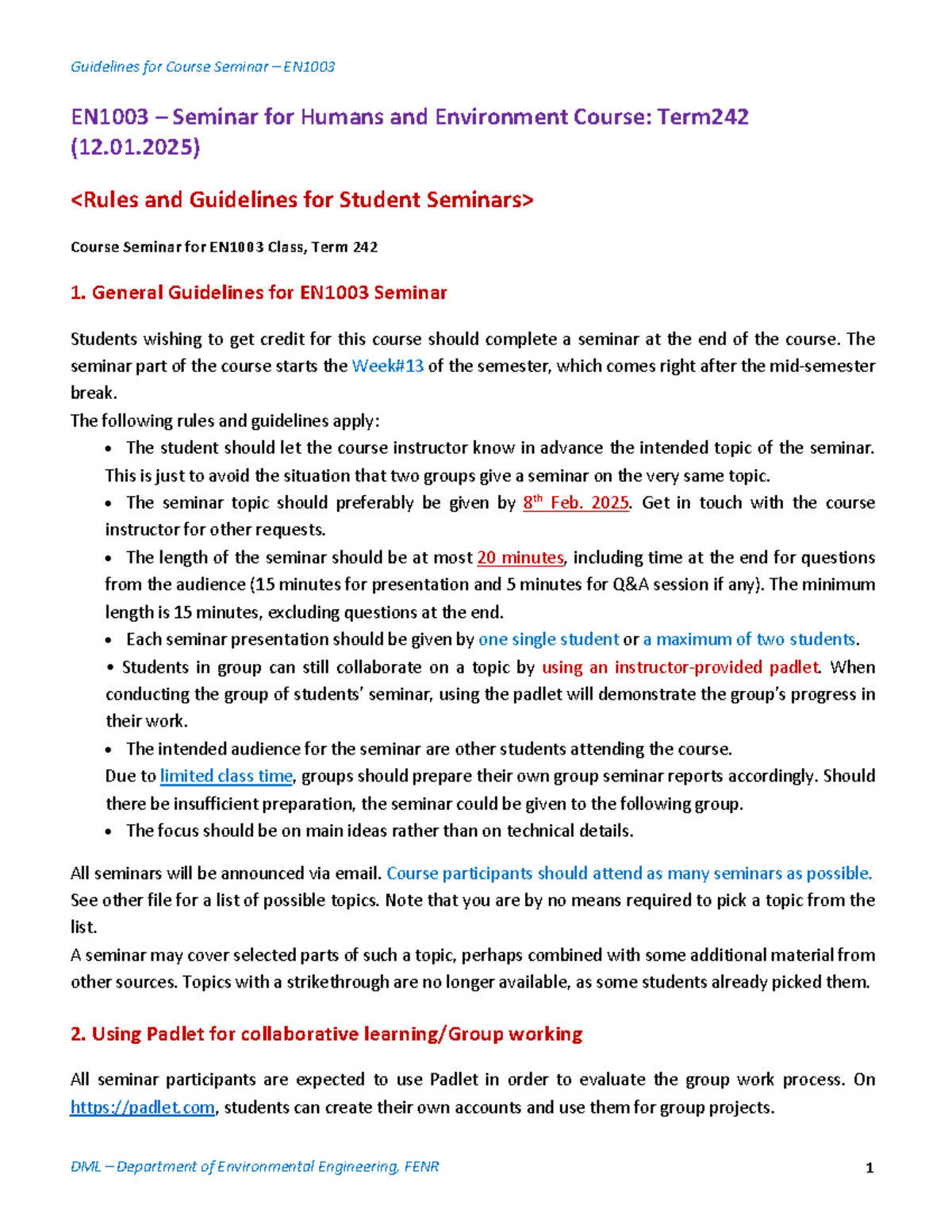 Guidelines for EN1003 Seminar: Term 242 CC01 - Presentation Rules - Studocu