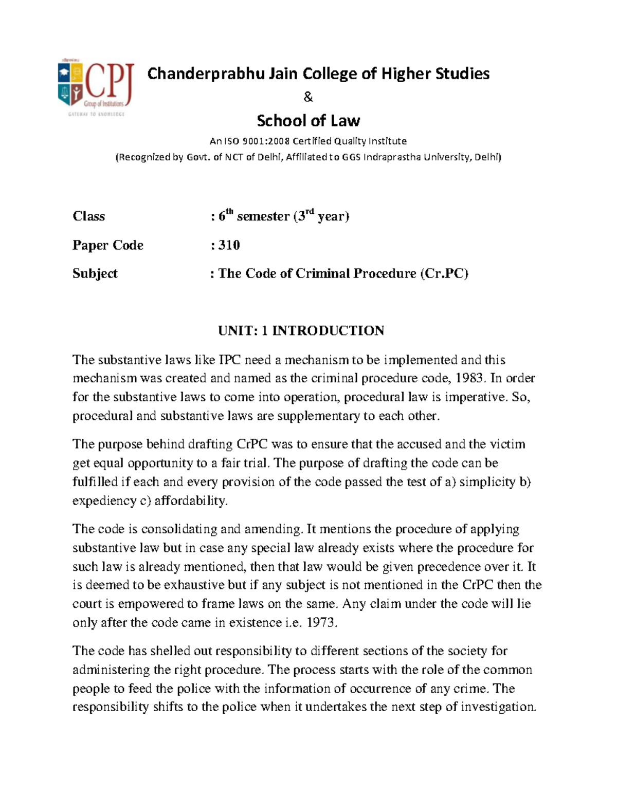 CRPC 310: Comprehensive Notes on Criminal Procedure Code - Studocu