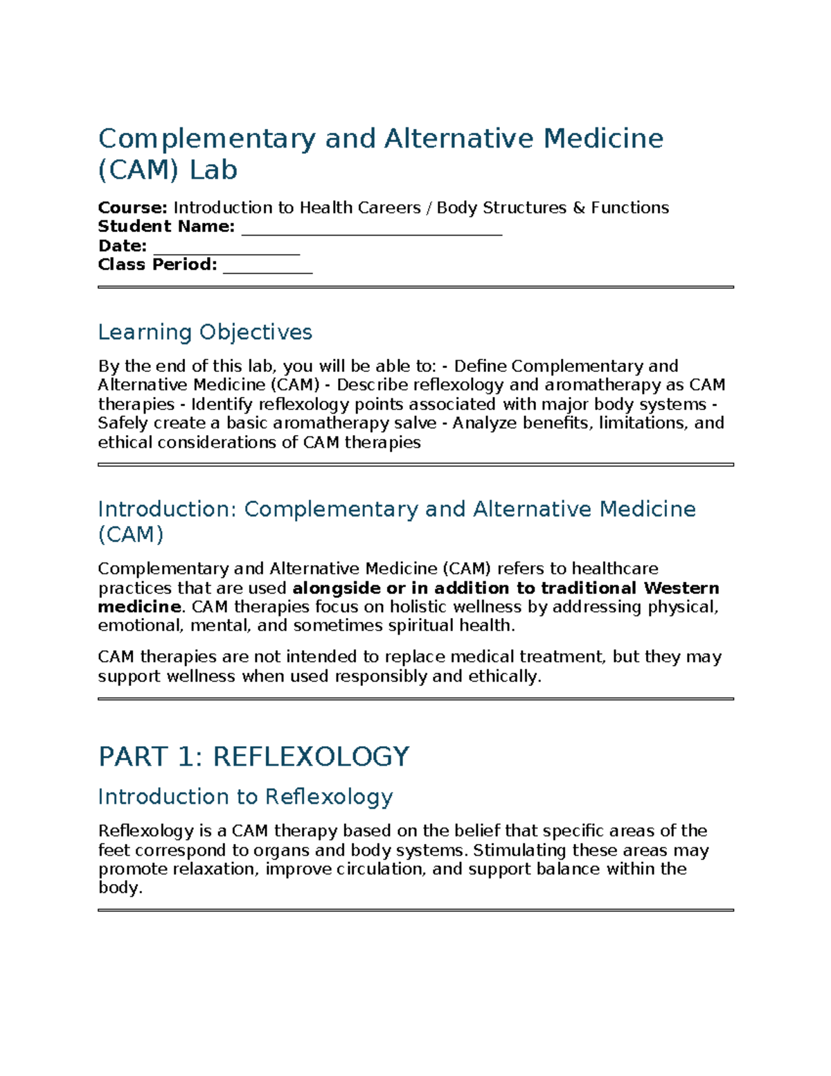 CAM Lab: Exploring Complementary and Alternative Medicine Techniques ...