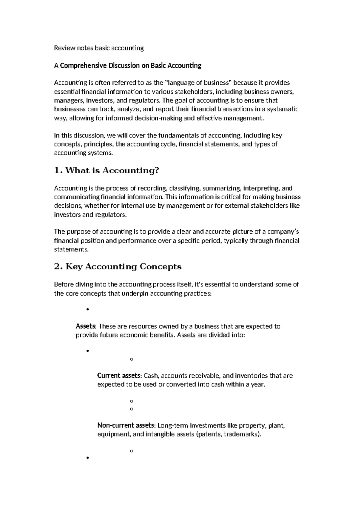 Basic Accounting Notes: A Comprehensive Overview of Key Concepts - Studocu