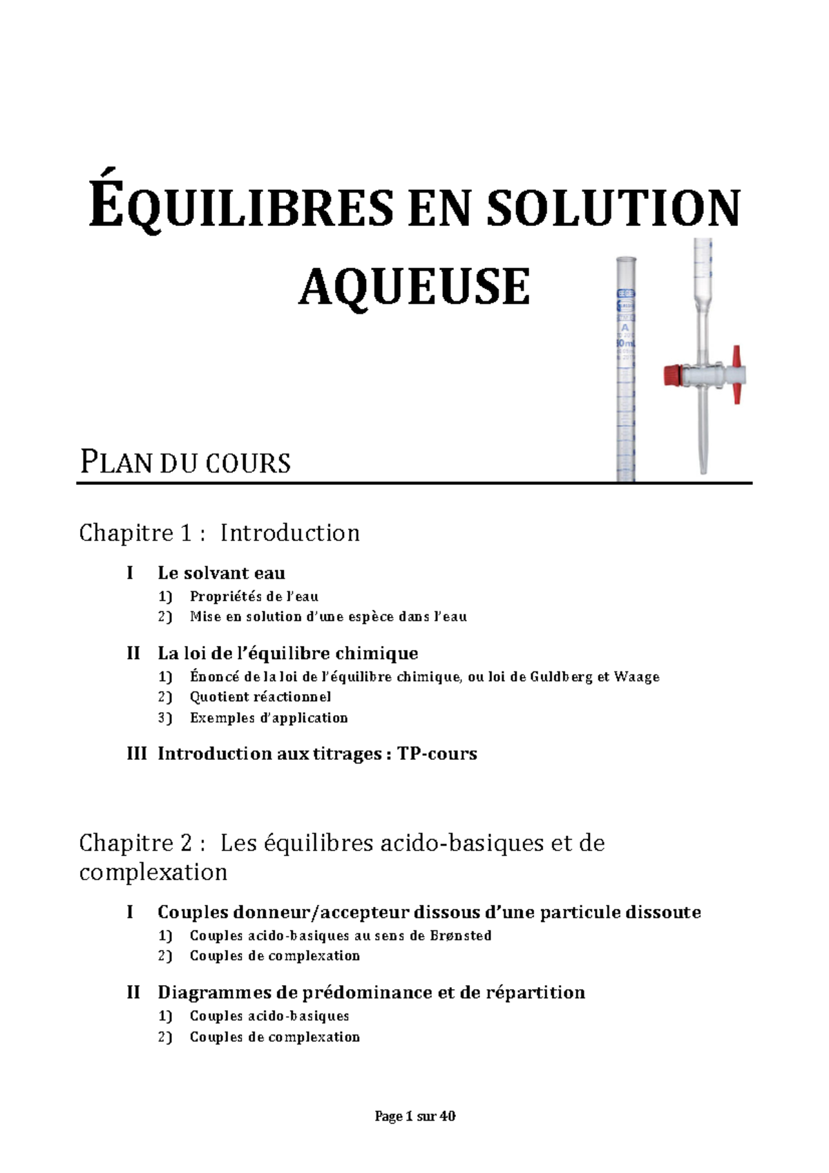 Équilibres en Solution Aqueuse - Cours de Chimie SNV 1 - Studocu