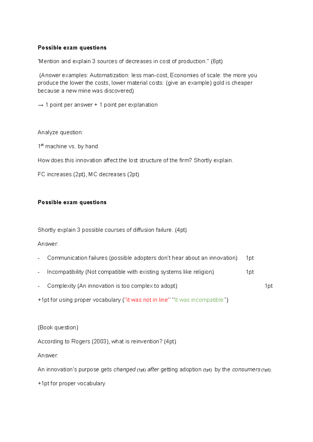 ECO 301 - Practice Exam Questions on Innovation Economics - Studeersnel