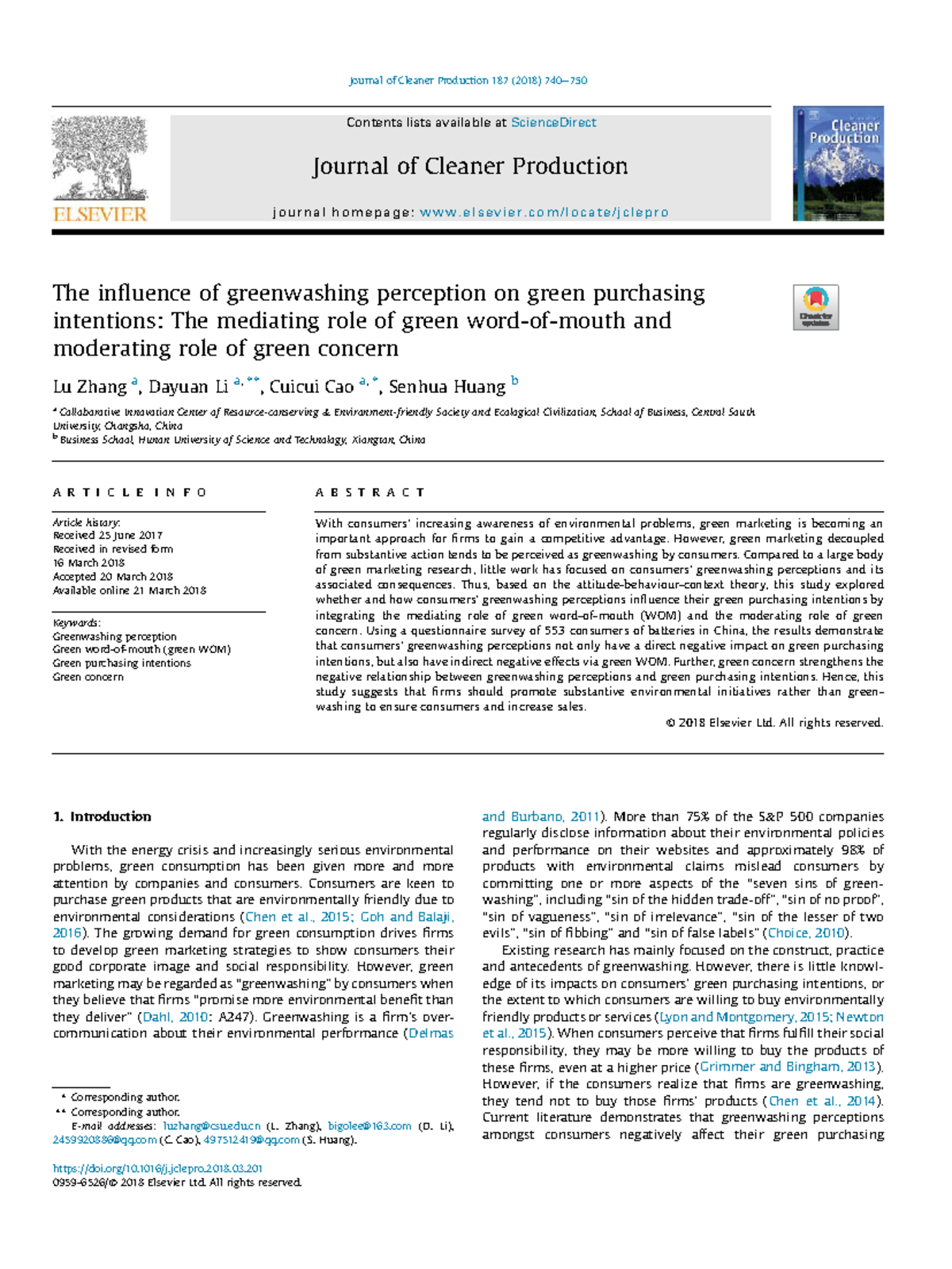 The Influence of Greenwashing Perception on Green Purchasing Intentions ...