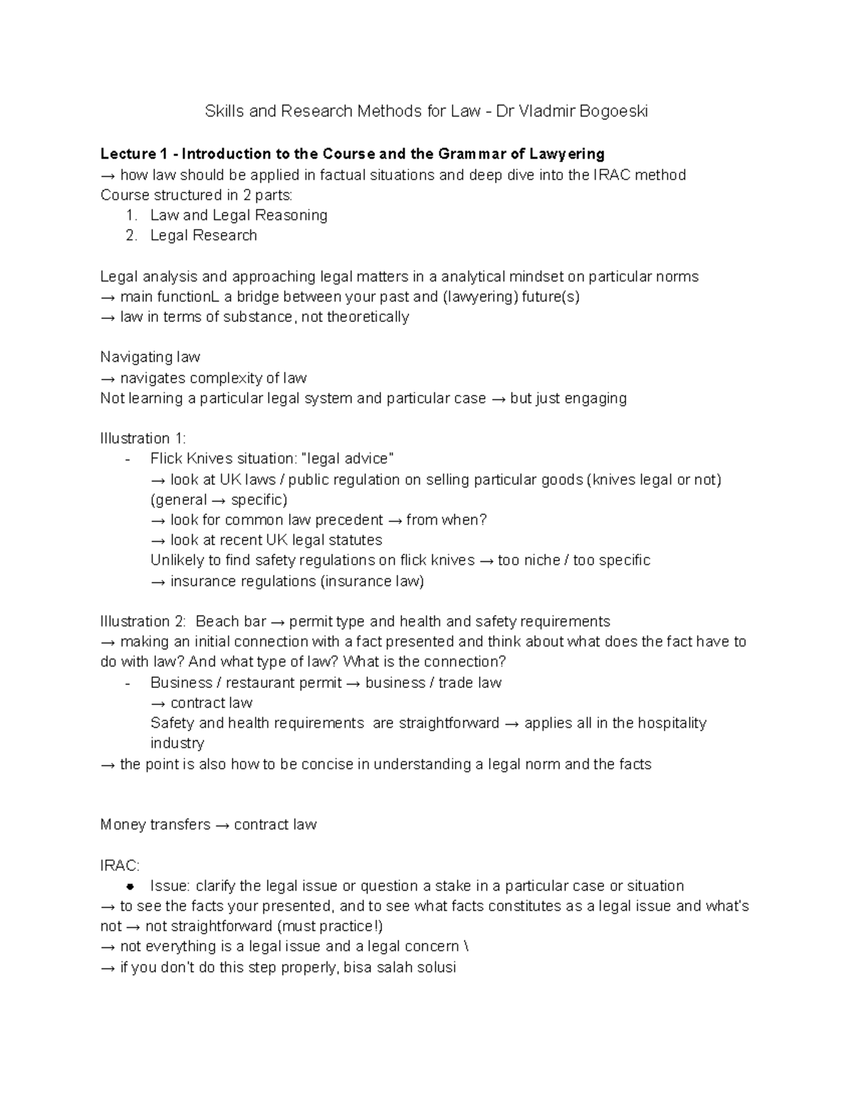 SLAW Lectures: Skills and Research Methods in Legal Analysis - Studeersnel