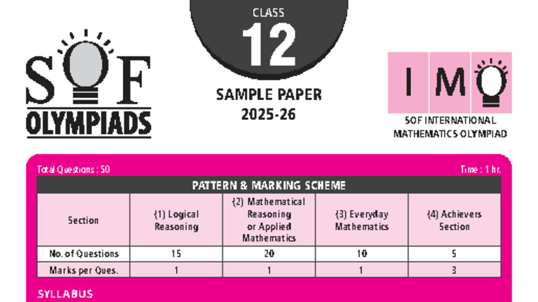 CLASS 12 IMOT Sample Paper: SOF International Mathematics Olympiad ...