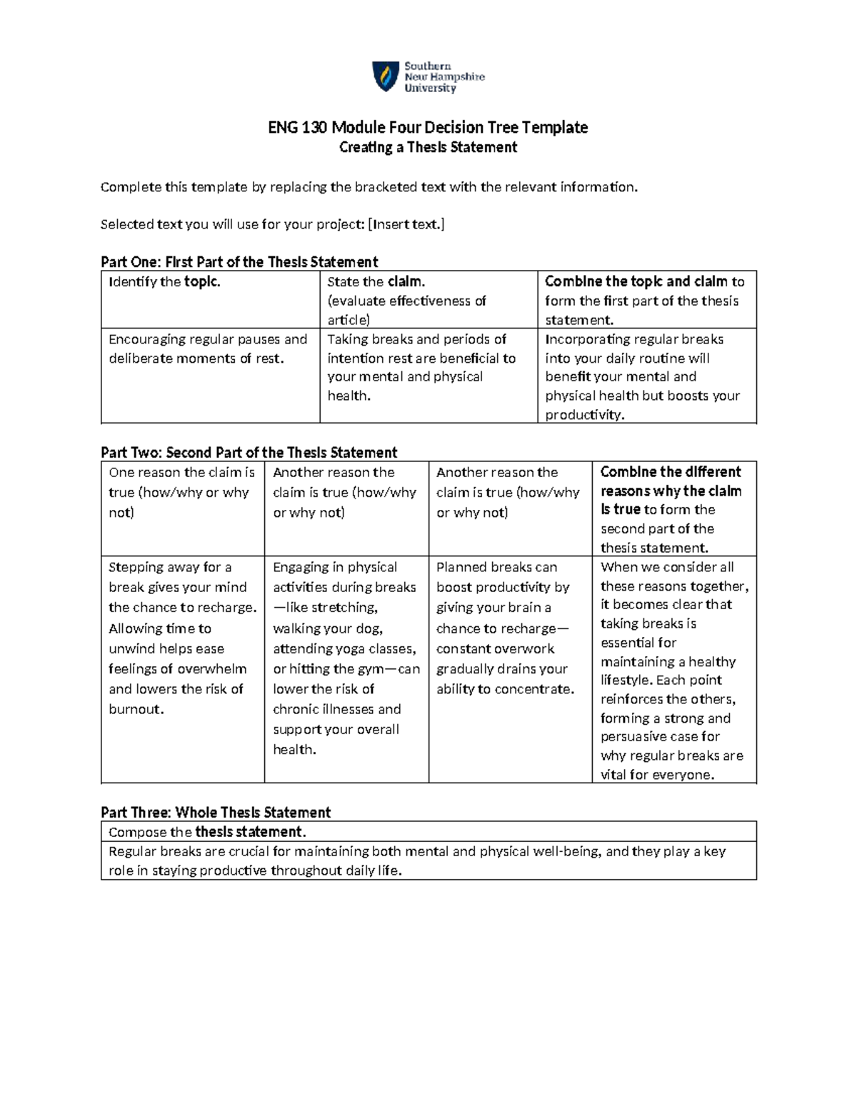 ENG 130 Module Four Decision Tree: Crafting a Thesis Statement - Studocu
