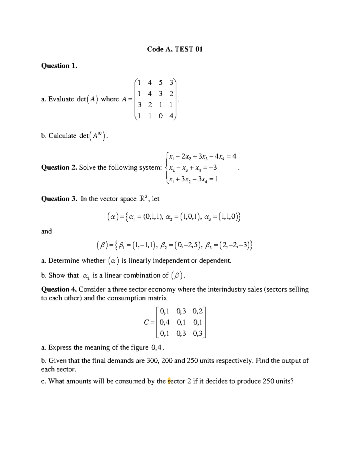 Sample Midterm - Advanced Mathematics (Course Code: TEST 01) - Studocu