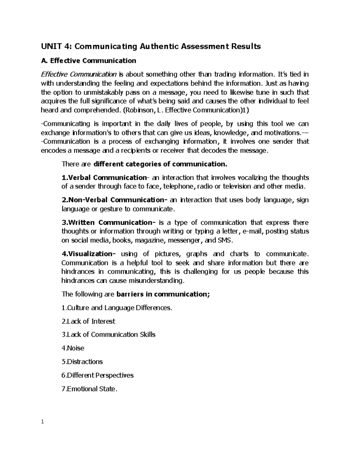 PCK6 Semi-Final Exam Notes on Effective Communication & Assessment ...