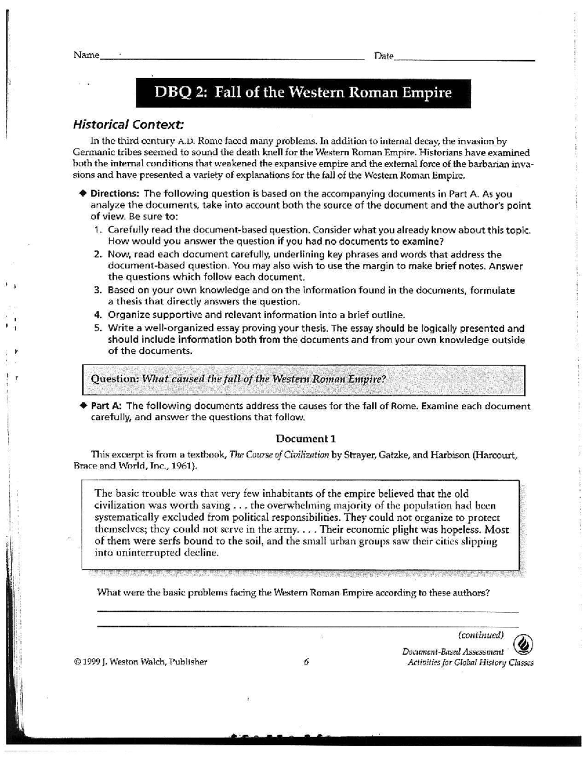 DBQ 2: Causes of the Fall of the Western Roman Empire - Studocu