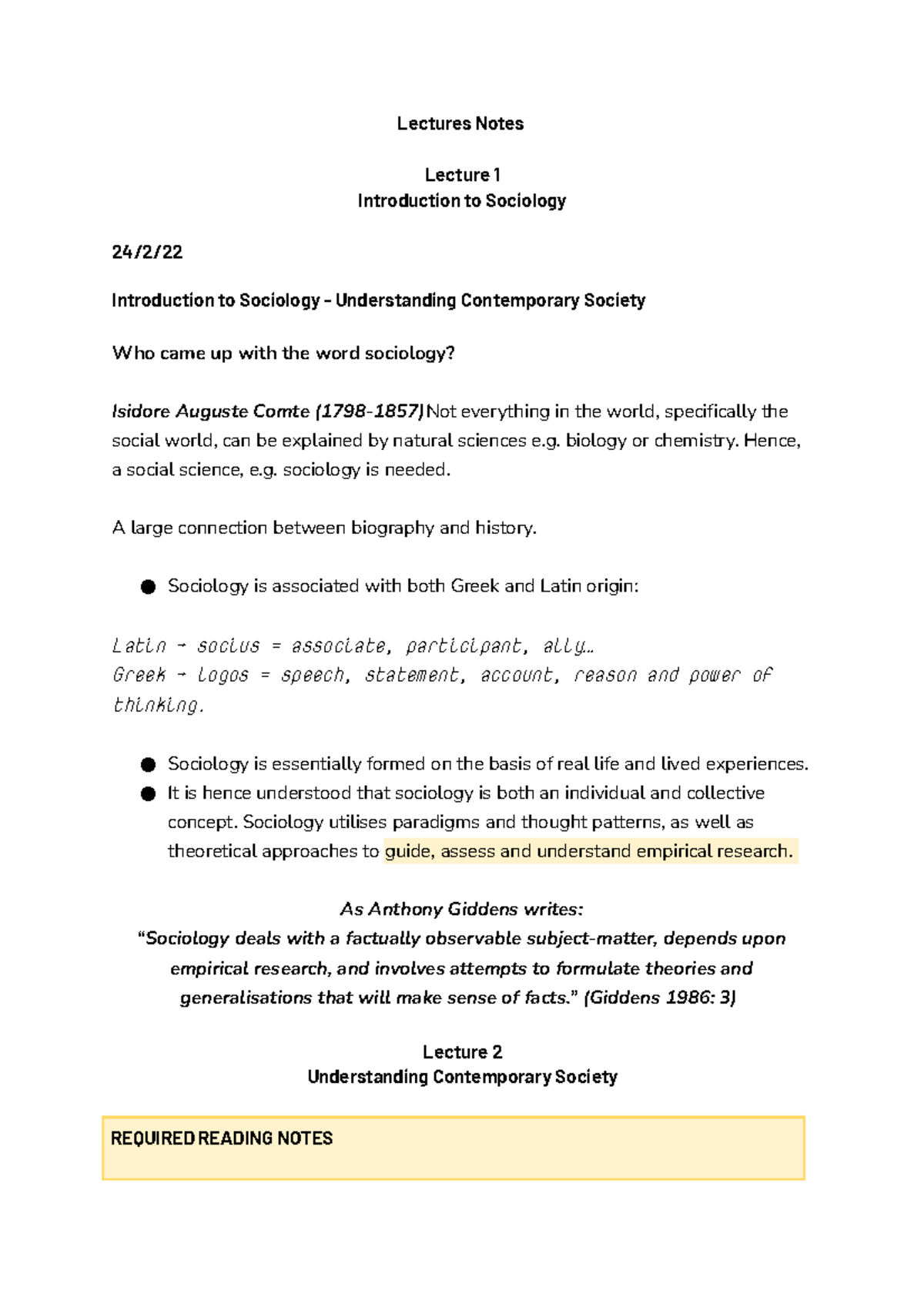 SOCI1000 + SOCIX1000 - Comprehensive Lecture Notes on Sociology - Studocu