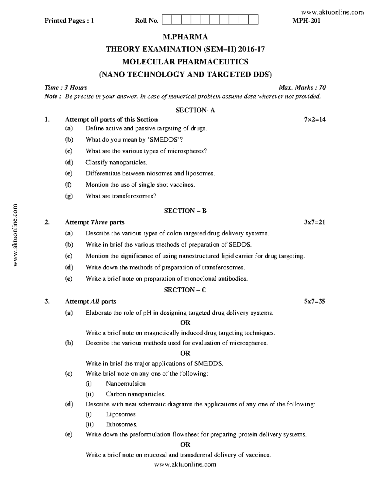 M.PHARMA 2nd Sem Molecular Pharmaceutics Exam Notes (2017) - Studocu