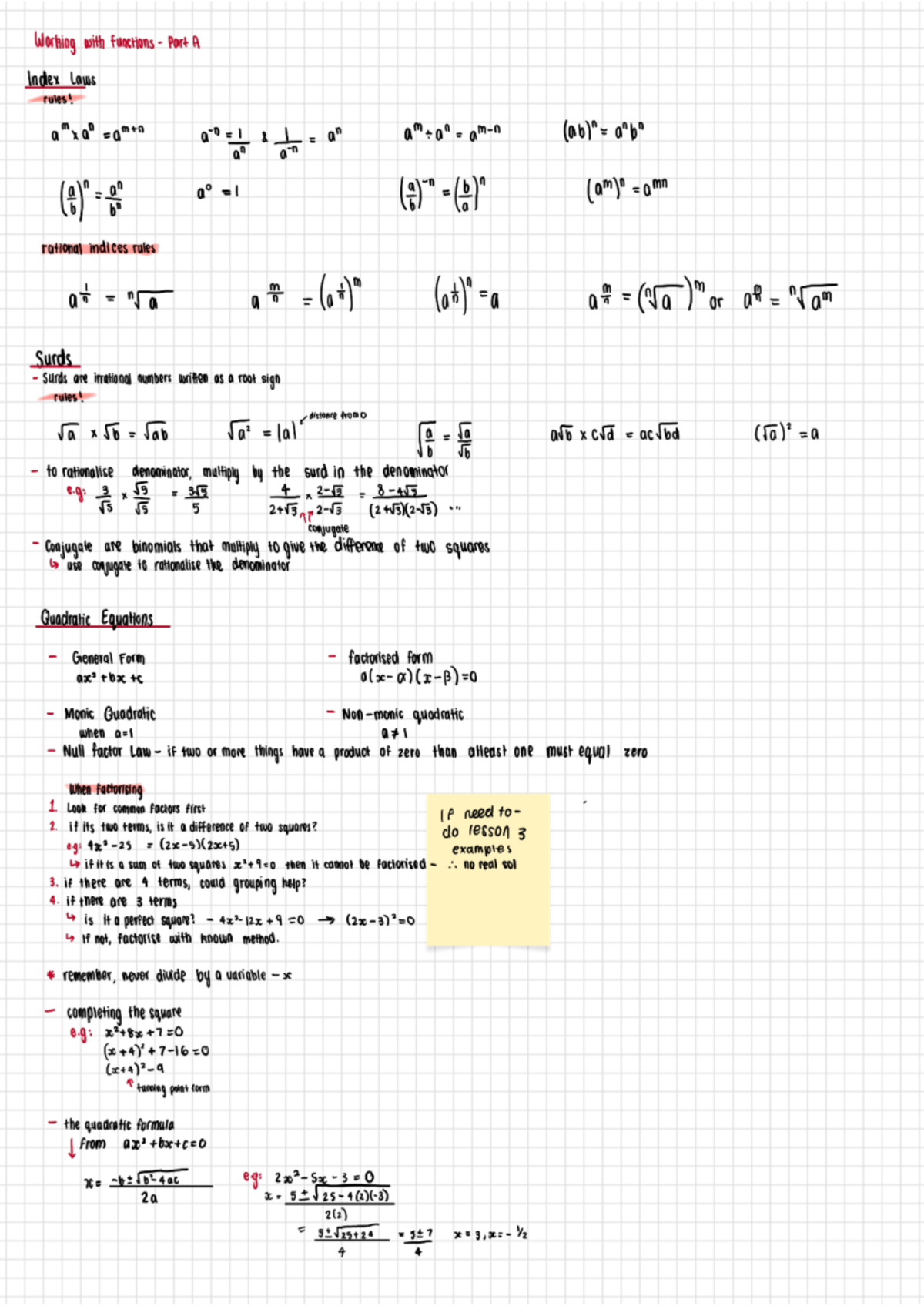 Mathematics Notes: Functions, Indices, and Quadratic Equations (MATH101 ...