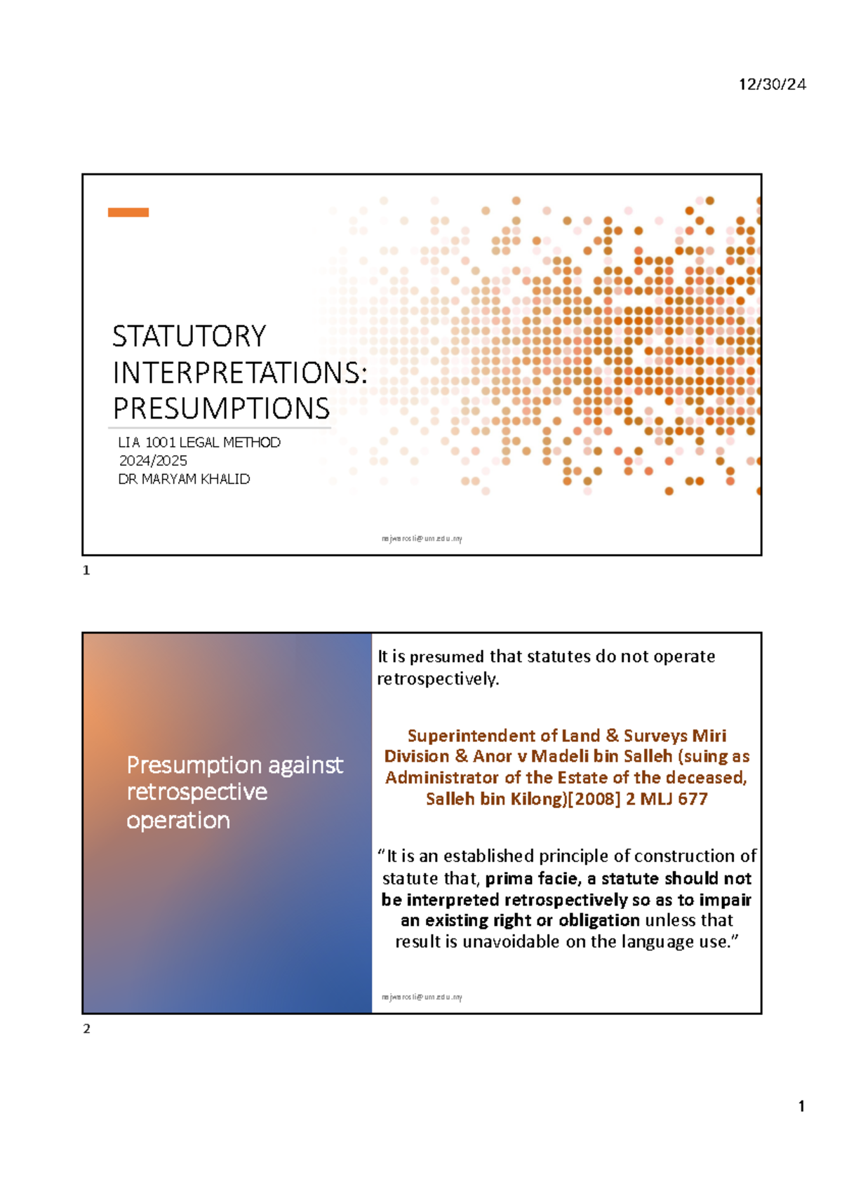 LIA 1001 Final Exam Notes: Statutory Interpretations and Presumptions ...