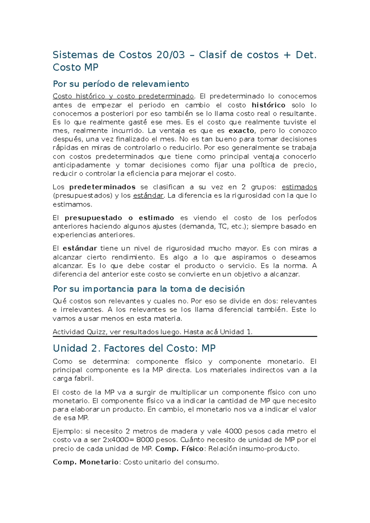 Ejercicios de Sistemas de Costos MP - 27/03: Análisis y Métodos - Studocu