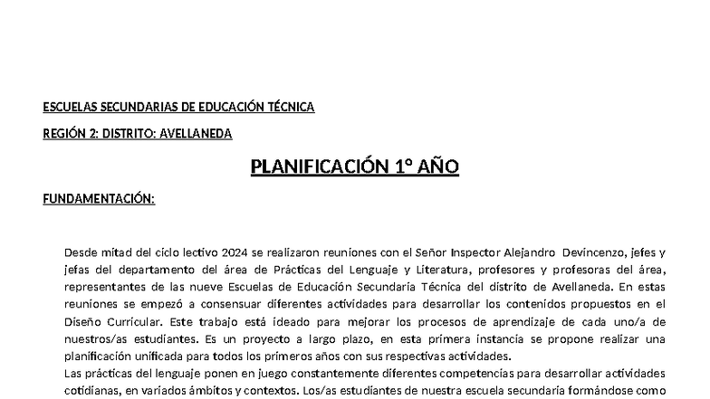 Planificación del 1° Año 2025 en Escuelas Secundarias Técnicas - Document Preview