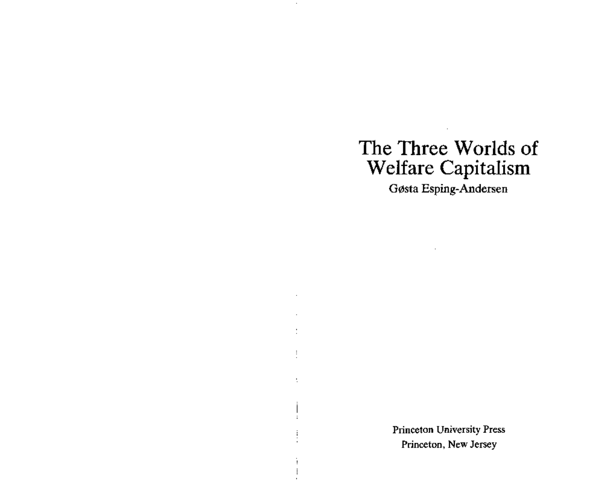 Esping-Andersen 1990 - The Three Worlds of Welfare Capitalism Study ...