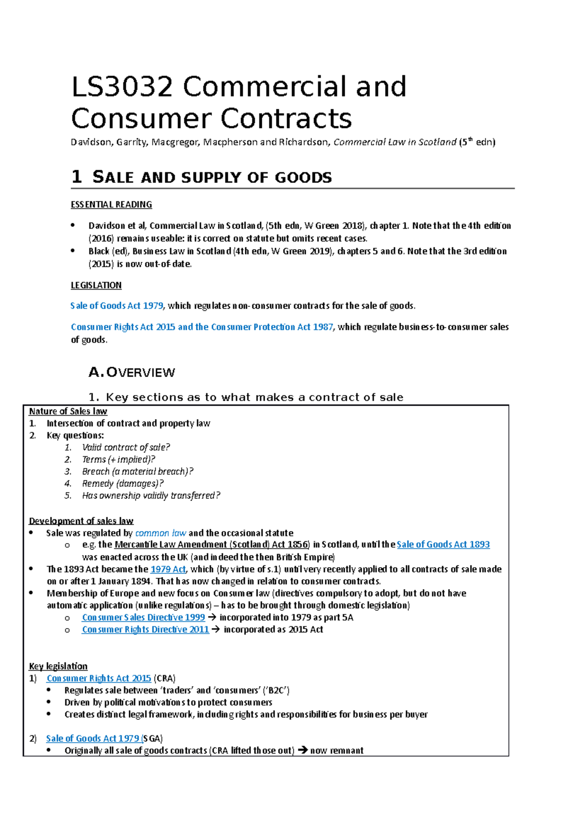 LS3032 Final Exam Notes: Commercial and Consumer Contracts Overview ...