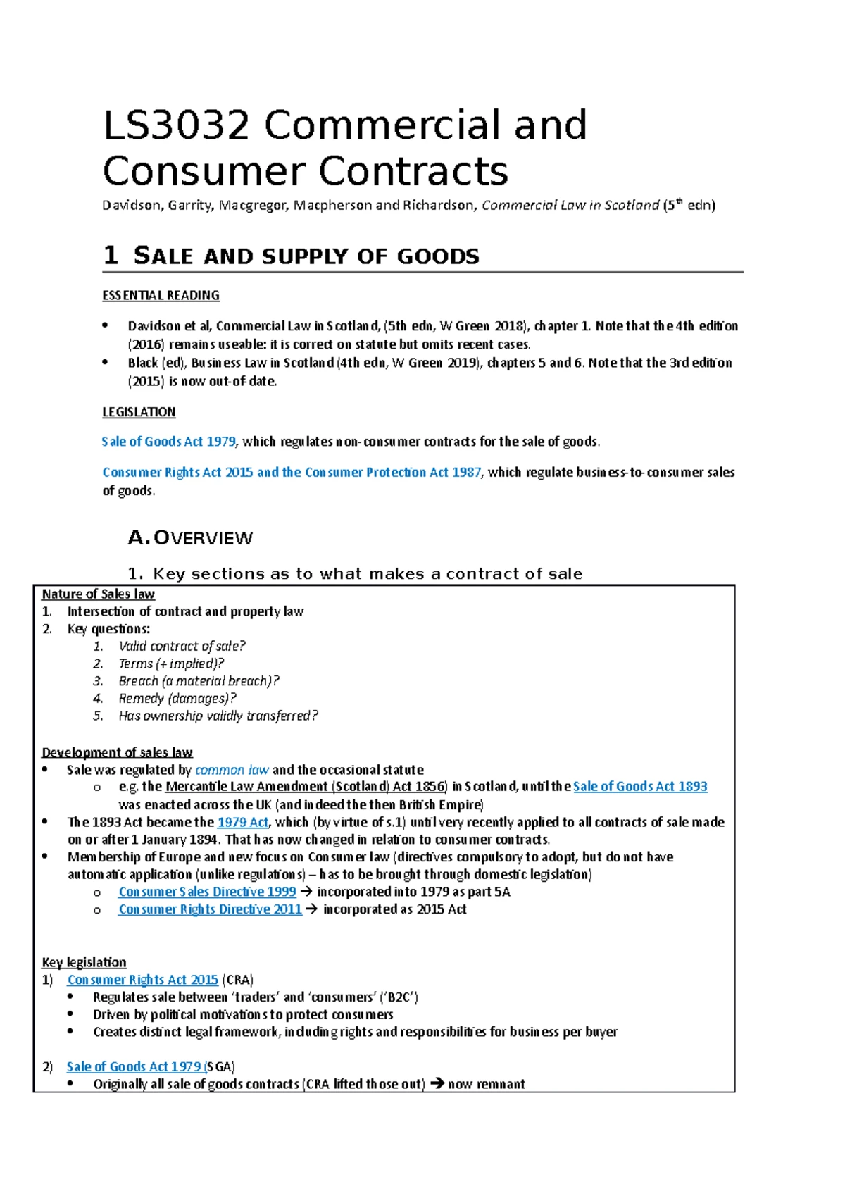 Commercial and Consumer Contracts: Comprehensive Tutorial Notes - Studocu