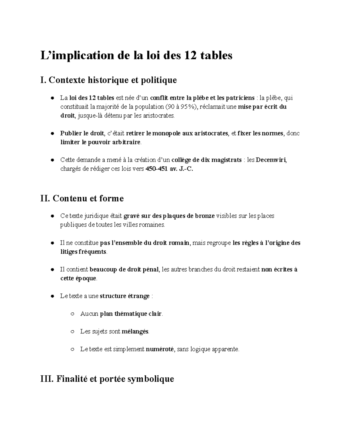 Droit Romain - Notes sur la Loi des 12 Tables et le Divorce - Studocu
