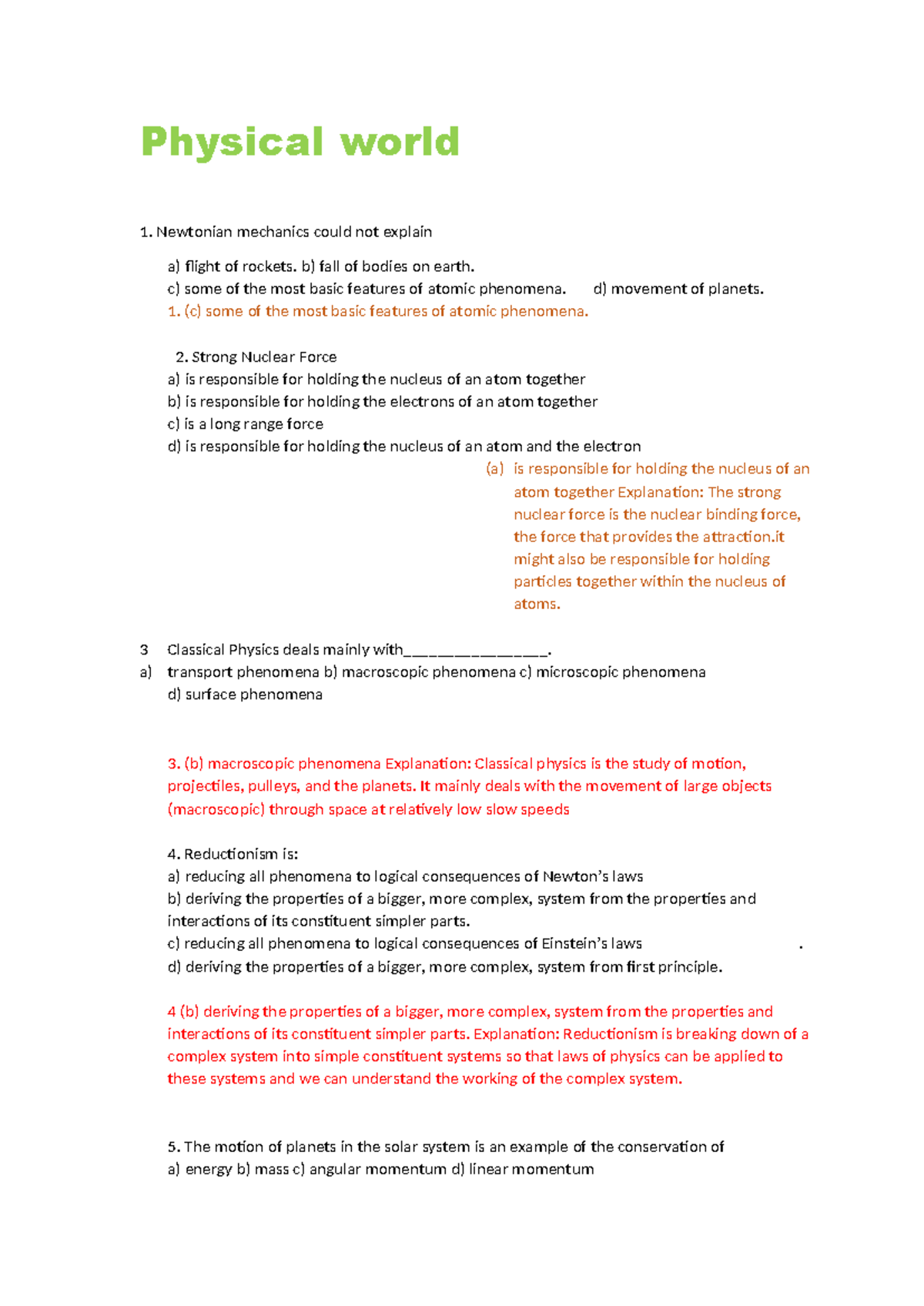 PHYS101 Lecture Notes: Understanding the Physical World - Studocu