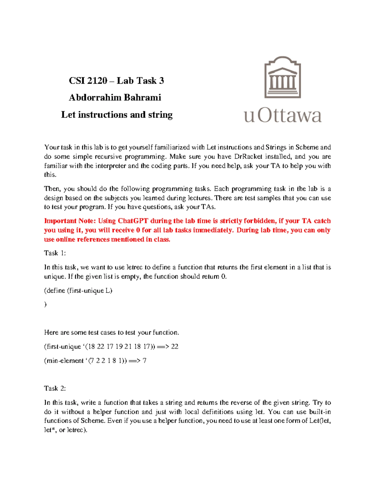 CSI 2120 Lab Task 10: Prolog Puzzles & Programming Challenges - Studocu