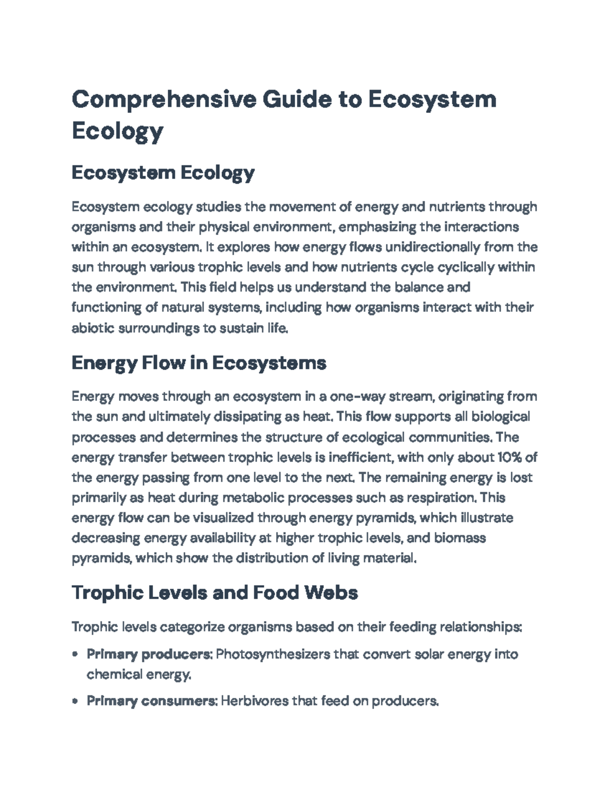 Ecosystem Ecology (BIO 101): Energy Flow & Biogeochemical Cycles ...