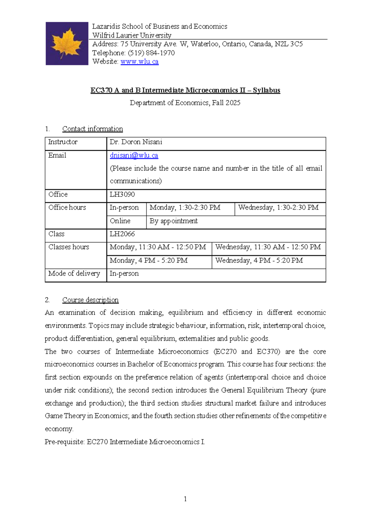 EC370 A & B Intermediate Microeconomics II - Fall 2025 Syllabus - Studocu
