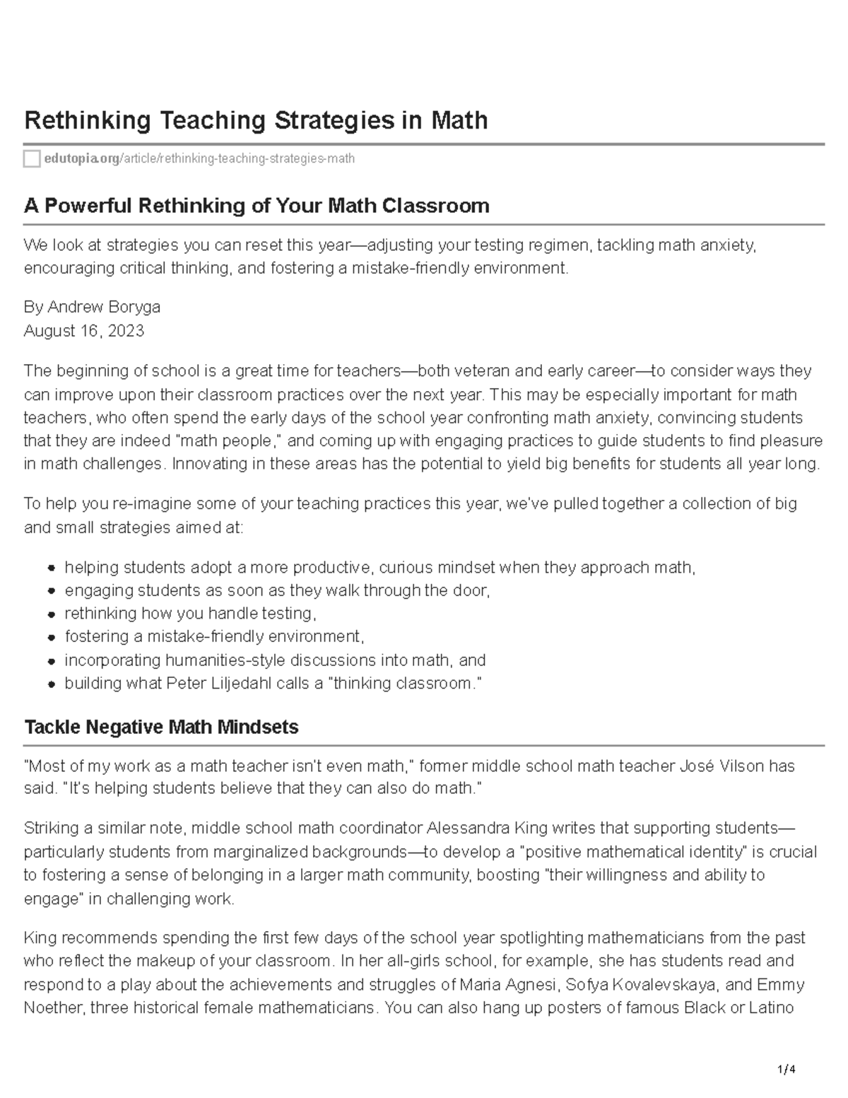 Edutopia.org-Rethinking Teaching Strategies in Math - Rethinking ...