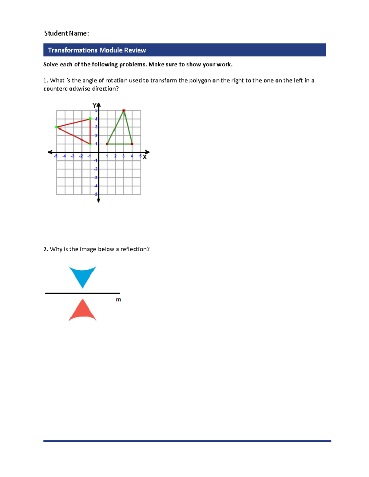 Transformations Module Review Worksheet for Final Exam - Studocu