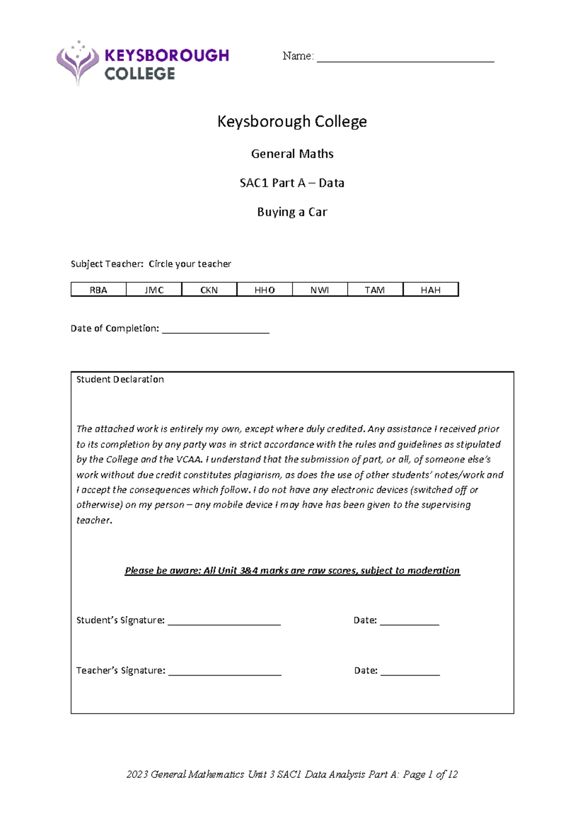 General Mathematics SAC: Data Analysis Practice & Guidelines - Studocu